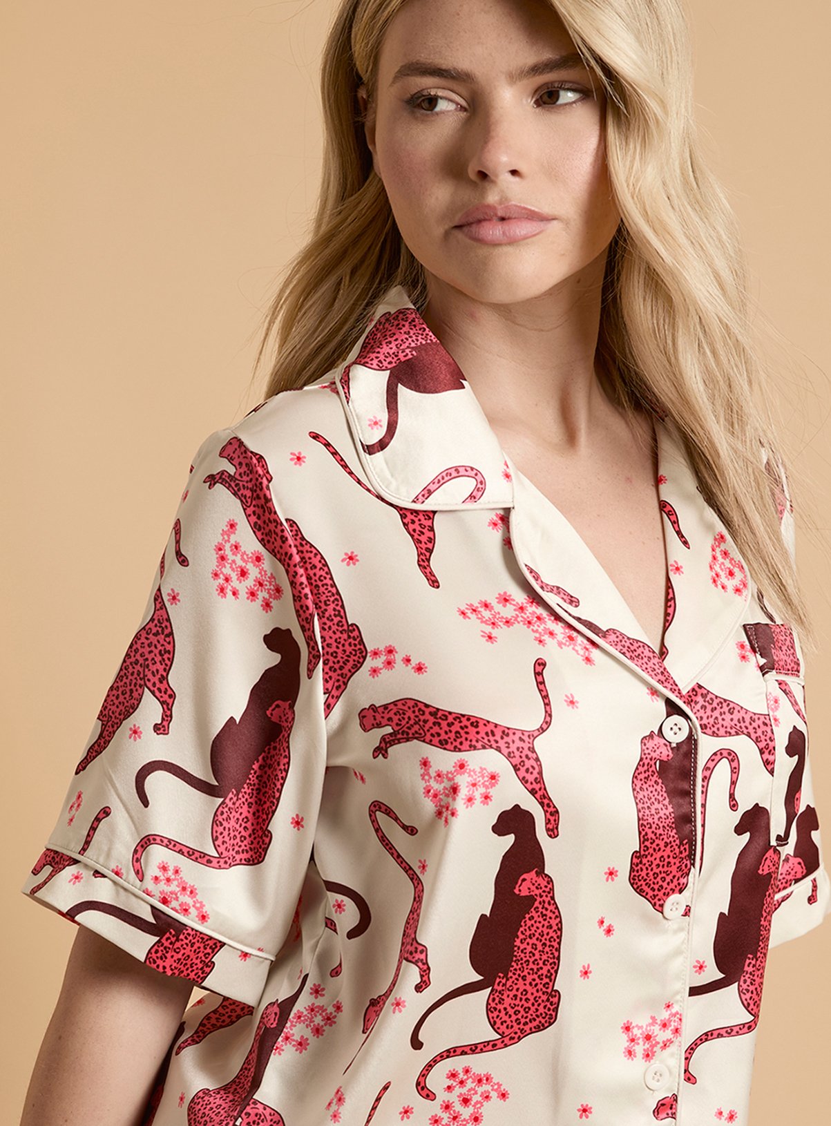 OASIS Animal Satin Printed Short Nightwear Set L - Image 2 thumbnail